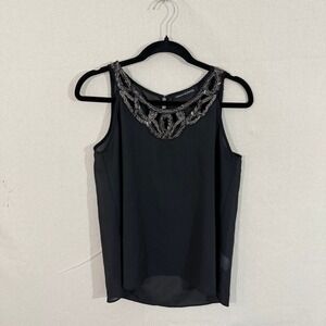 Foreign Exchange Black Beaded Neckline Sleeveless Chiffon Blouse Medium 41112-1